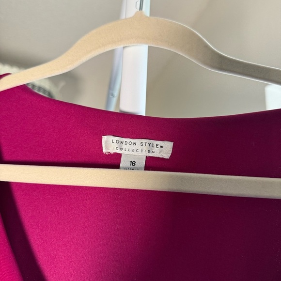 London Style Collection Purple Pink Black Ruffle Sheath Midi Dress Plus Size 16 - Picture 3 of 7